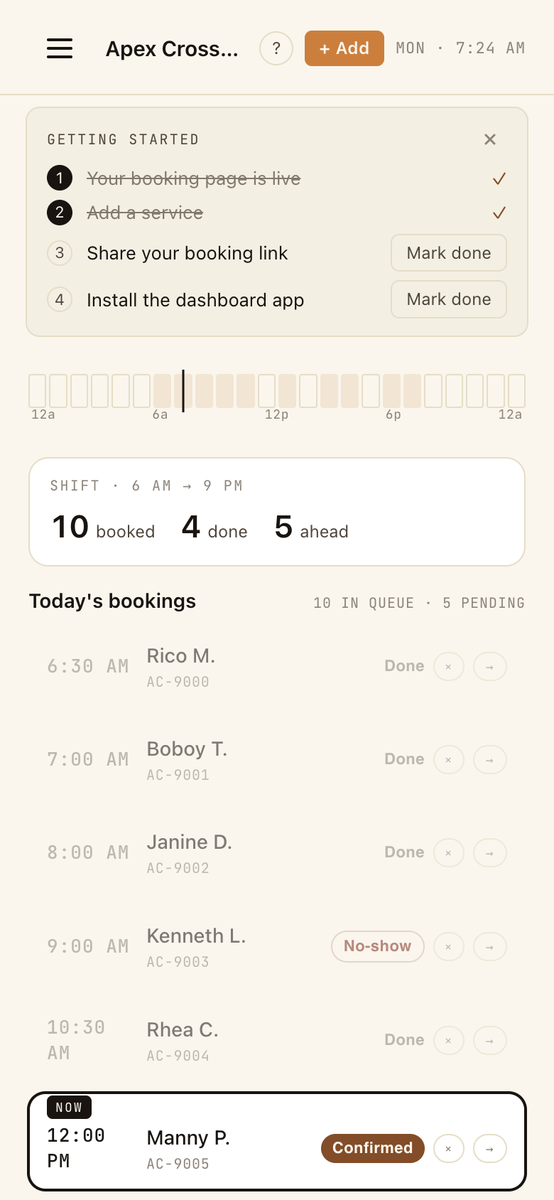 The queue, sorted by time.